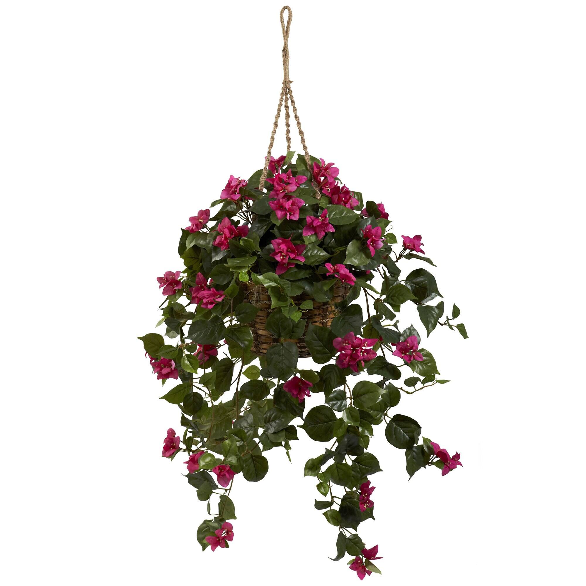 Front. BreeBe - Bougainvillea Silk Hanging Basket - Green.