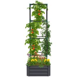 Outsunny - Planter Box, 24" x 24" x 73.5" Raised Garden Bed with Tomato Cage for Climbing Vines - Dark Gray