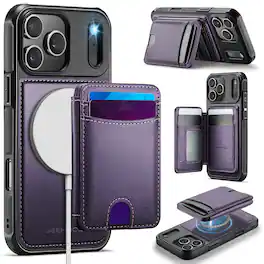 Dteck - Magnetic Case For Apple iPhone 17 Pro Max Detachable Wallet Card Holder Leather Shockproof Cover - Purple