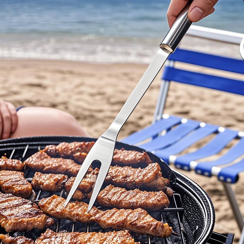 Left. MOVSSOU - BBQ Grill Tools Set Stainless Steel with Case 9 Pcs - silver.