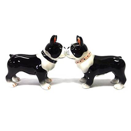 Front. Pacific Trading - Boston Terrier Dogs Ceramic Magnetic Salt and Pepper Shaker Set - Multicolor.