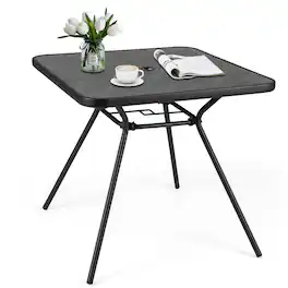 Gymax - 32'' Patio Dining Table w/ 1.6'' Umbrella Hole & Lid DPC Tabletop for Backyard - Black/Gray