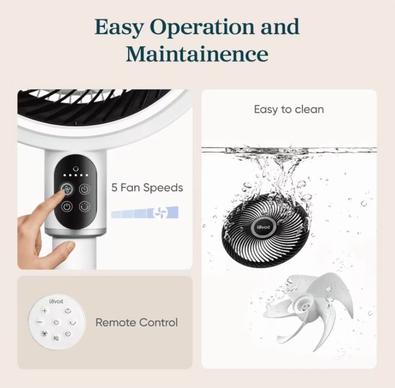 Easy Operation and Maintenance

Easy to clean

5 Fan Speeds

LEVOR
levoit +

Remote Control