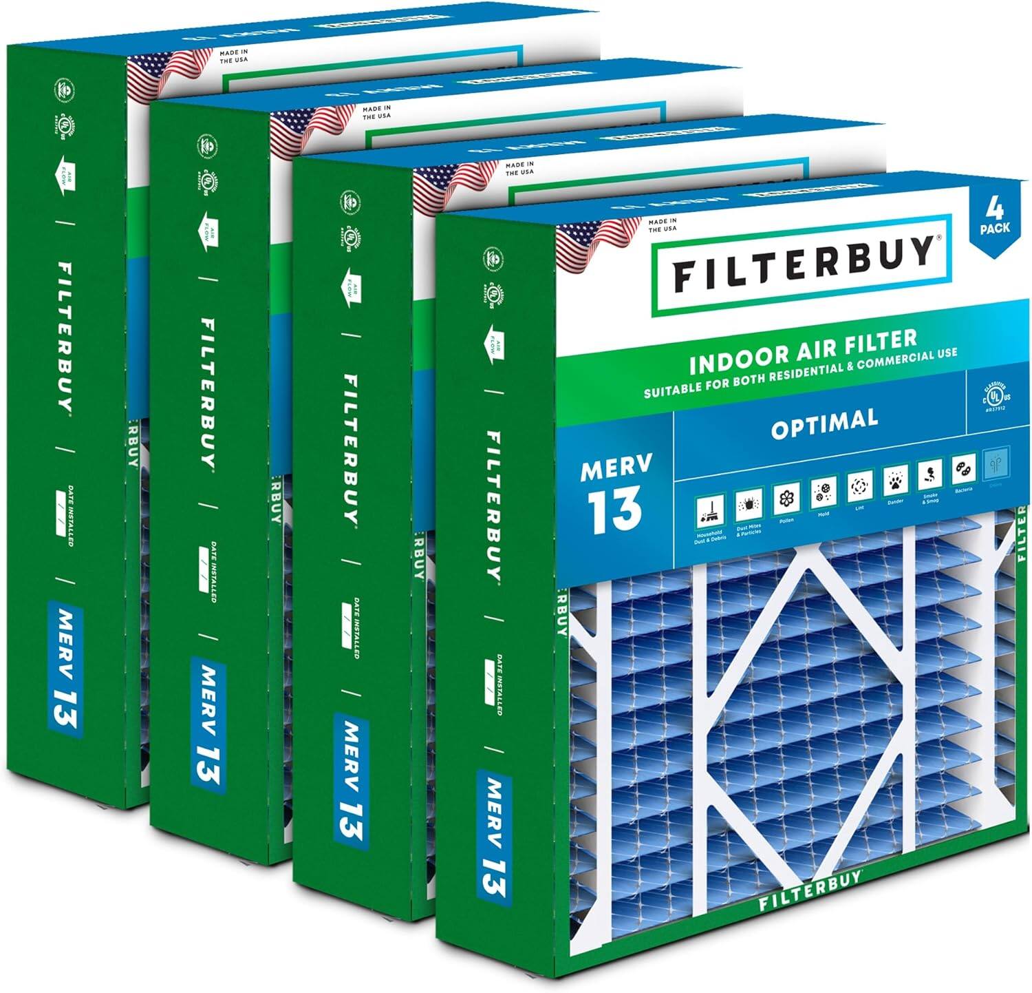 FILTERBUY MERV 13

INDOOR AIR FILTER

SUITABLE FOR BOTH RESIDENTIAL & COMMERCIAL USE

OPTIMAL

MADE IN THE USA

4 PACK