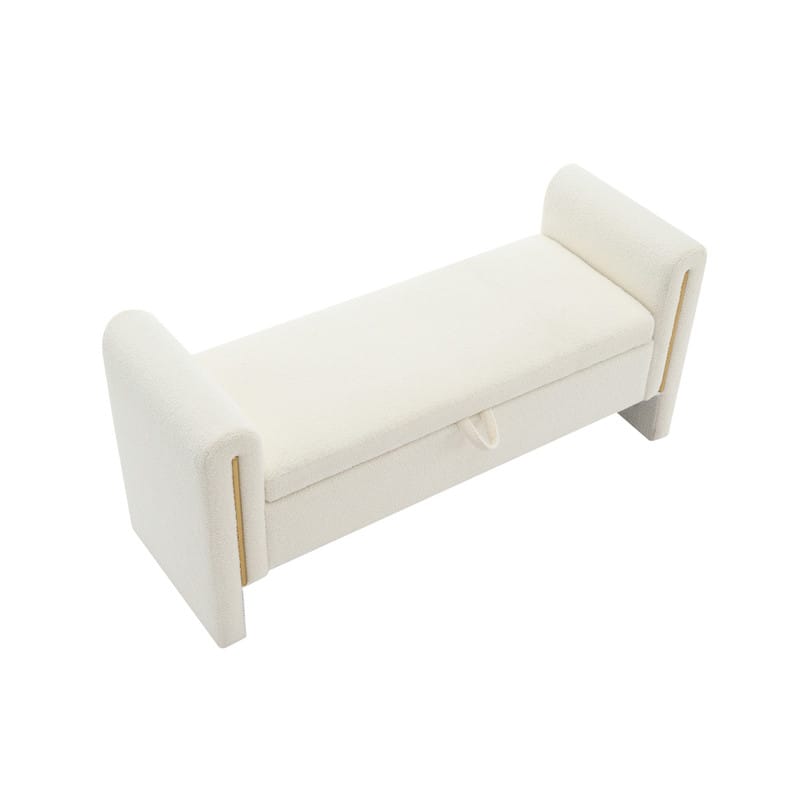 HTUTWOO - Teddy Bed End Bench with Arms and Storage - Upholstered Large Foot Rest Stool, Multi-Functional Vanity Ottoman for Room - Cream