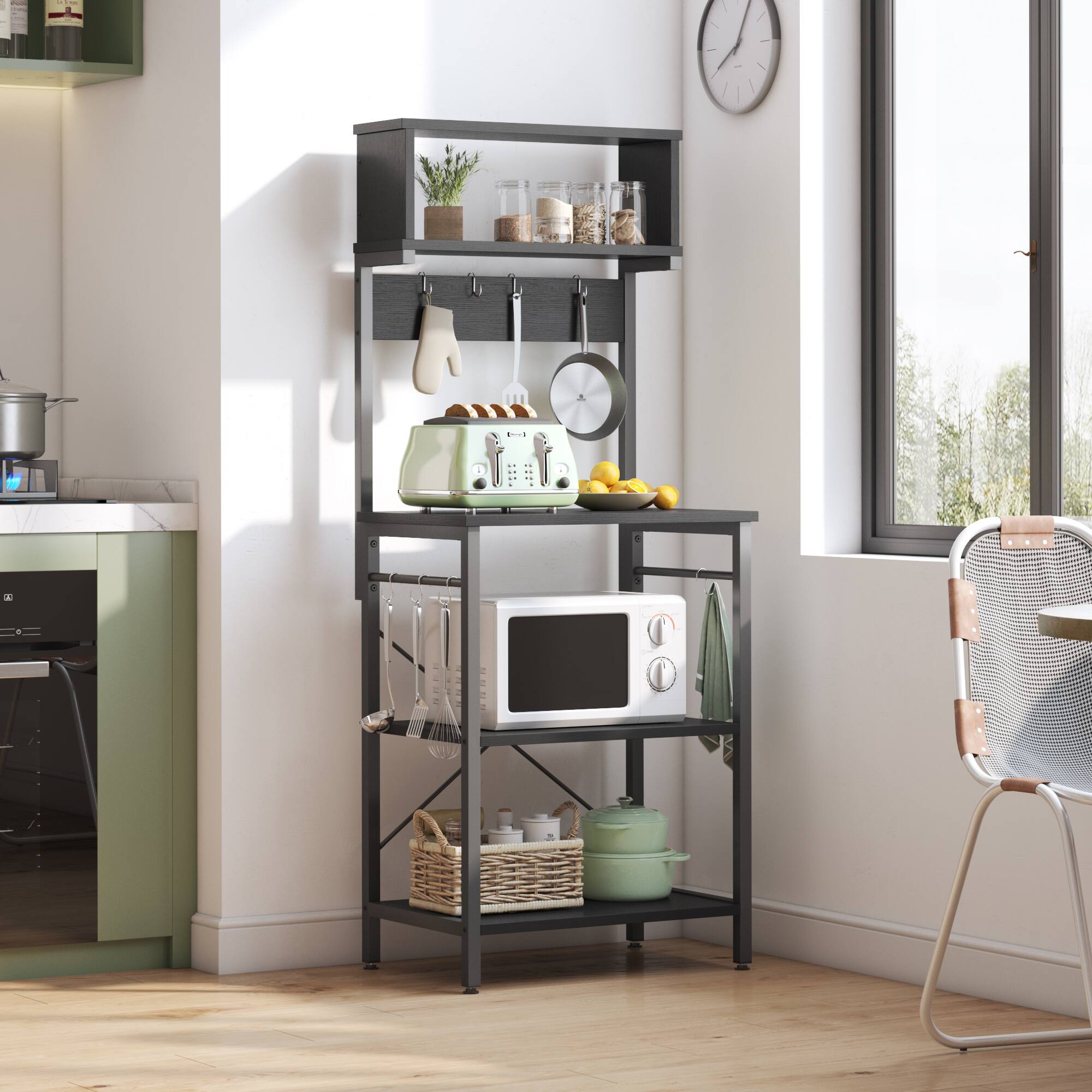 Alt View 13. Bestier - Kitchen Baker's Rack with Hutch and 8 Side Hooks - Black.