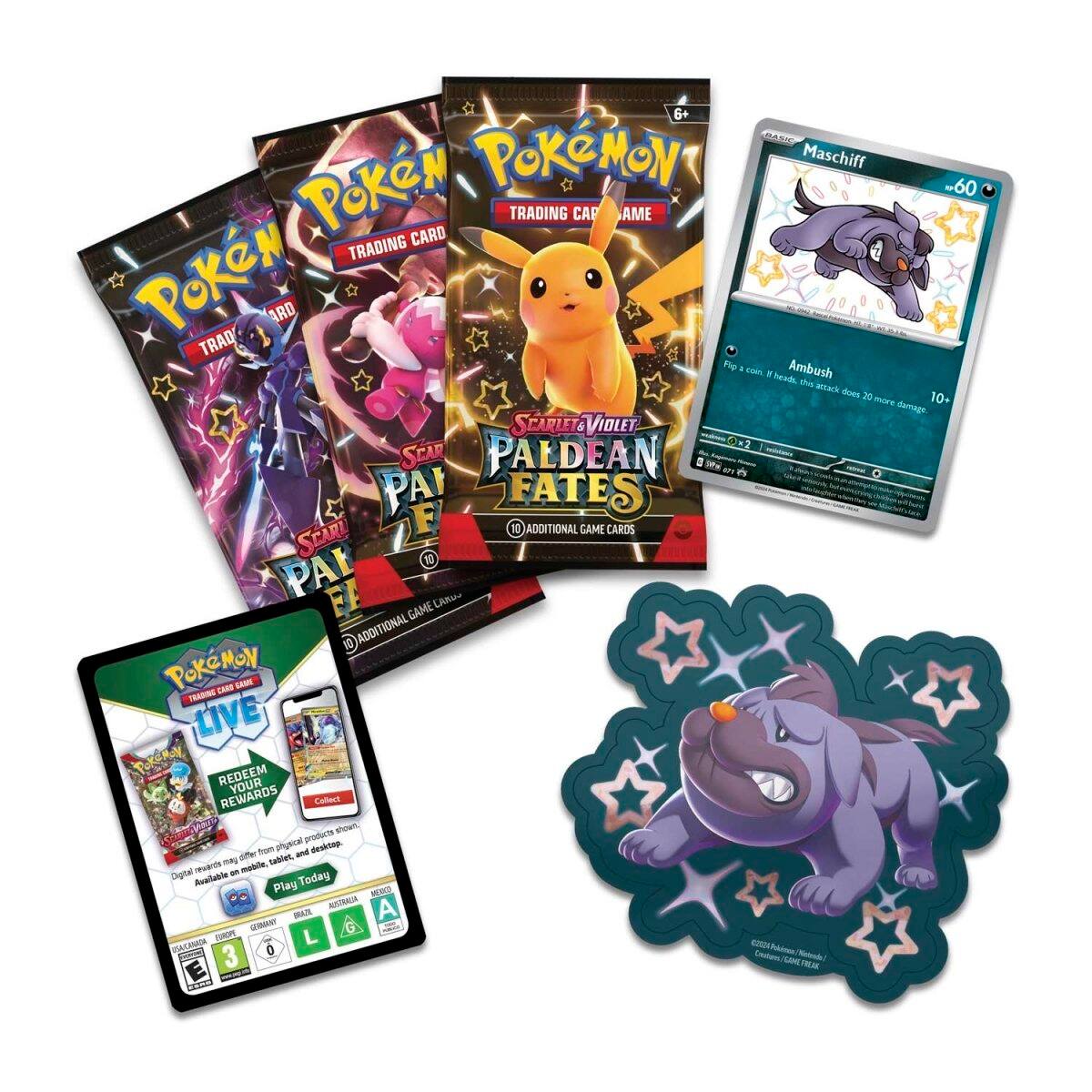 6+ Pokémon Trading Card Game Scarlet & Violet Paldean Fates - 60 TRADING CARD GAME TRADING CARD GAME

Ambush - heads win, this attack does 20 more damage.

10+ Additional Game Cards

Collect short products from physical, tablet, and desktop.

Play Today

3 Costorm DM Weald TELAR

Pokémon Trading Card Game LIVE REDEEM YOUR REWARDS

Digital TEEIS - Available on mobile, tablet, and desktop.