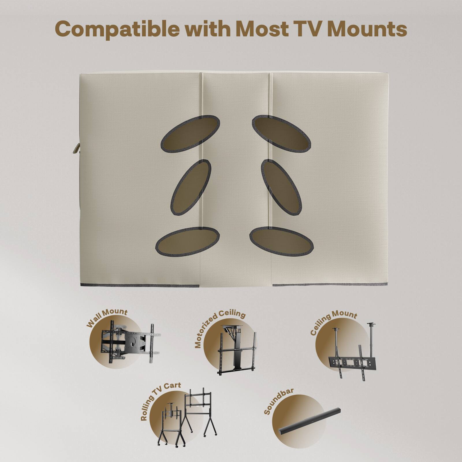 Compatible with Most TV Mounts

- Wall Mount
- Motorized Ceiling
- Rolling TV Cart
- Ceiling Mount
- Soundbar