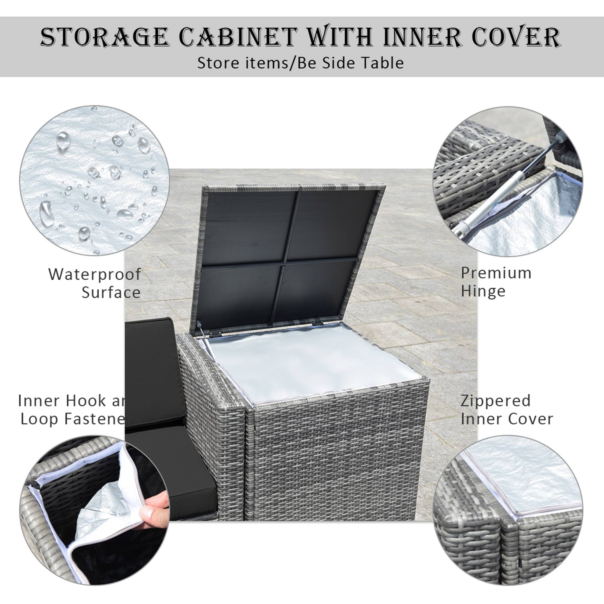 STORAGE CABINET WITH INNER COVER  
Store items/Be Side Table  

- Waterproof Surface  
- Premium Hinge  
- Zippered Inner Cover  
- Inner Hook and Loop Fastener