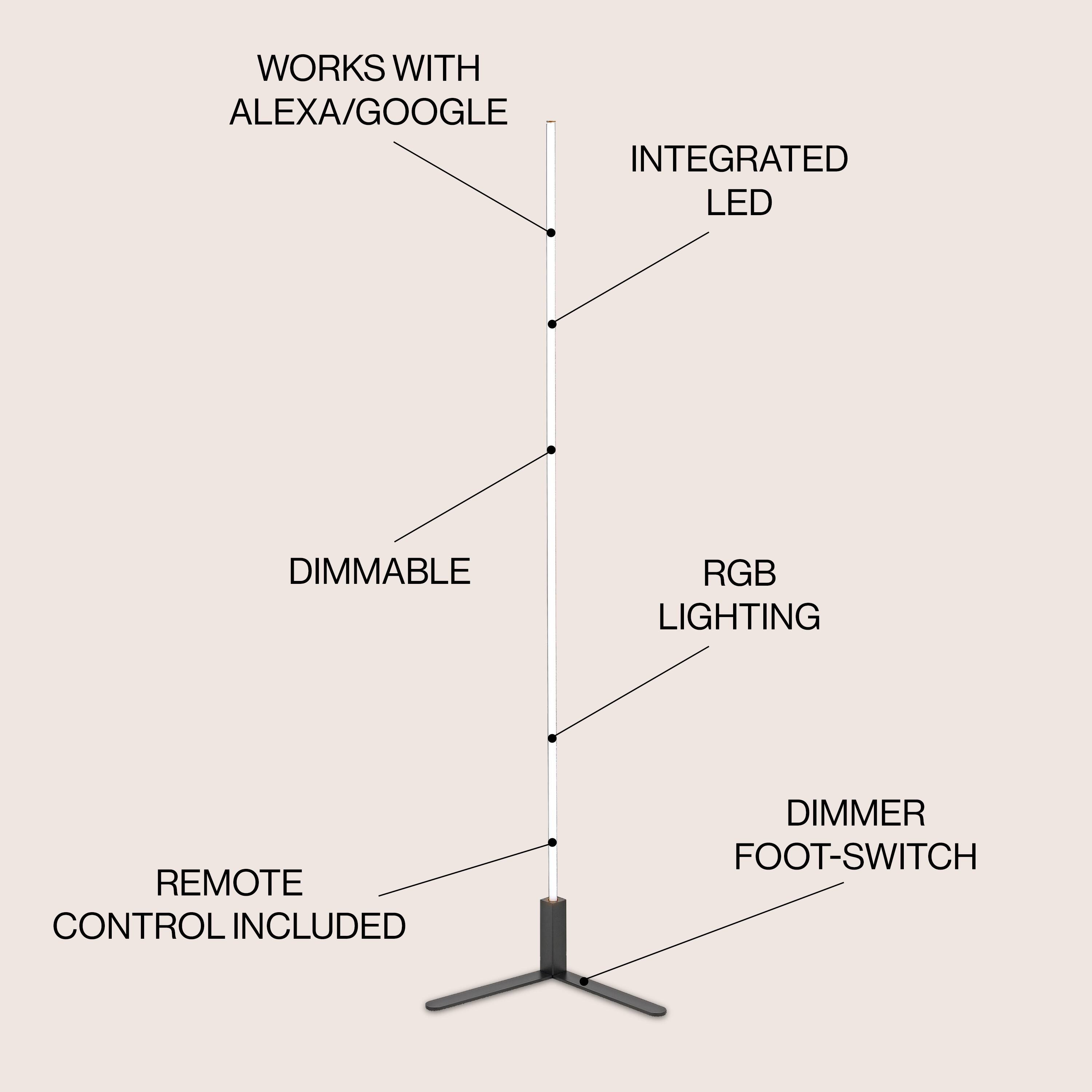 WORKS WITH ALEXA/GOOGLE  
INTEGRATED LED  
DIMMABLE RGB LIGHTING  
REMOTE CONTROL INCLUDED  
DIMMER FOOT-SWITCH