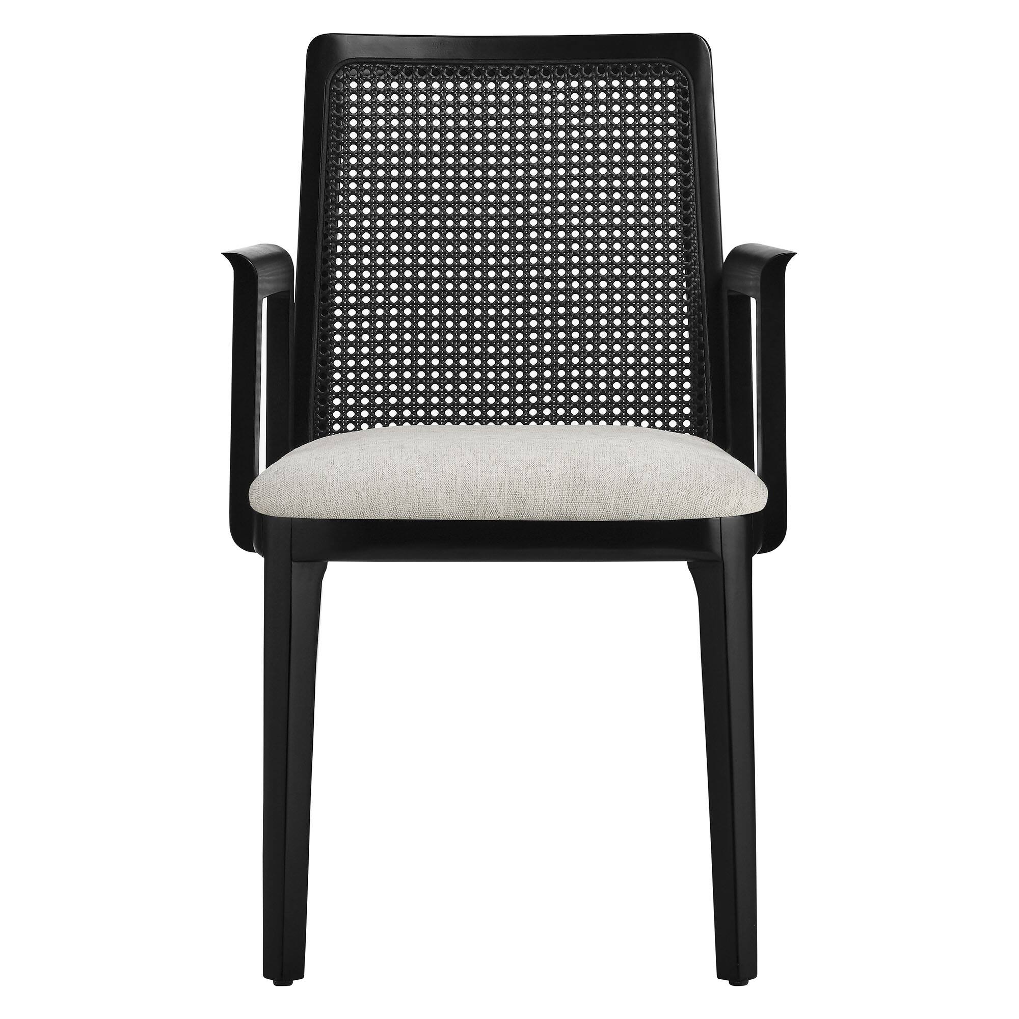 Alt View 4. Modway - Monarch Wood and Rattan Dining Armchair by Modway - Black Black Heathered Weave Ivory.