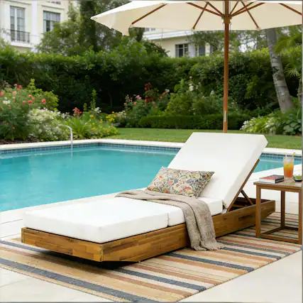 Front. Anysun - Enhanced Comfort with 3-Fold Cushion Design Wooden Chaise Lounge, Assembly Required - Cream.