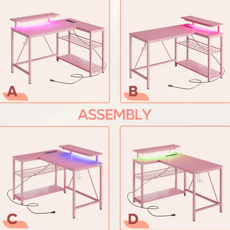 Maximum Power Rating For Led Bestier L Shaped Gaming Desk with Power Outlets LED Lights and ...