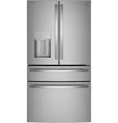 GE Profile - 22.3 Cu. Ft. 4-Door French Door Counter-Depth Smart Refrigerator with Door-in-Door Storage - Stainless Steel - Front_Zoom