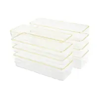Martha Stewart - Kerry Set of 8 Plastic Stacking Desk Drawer Organizers with Gold Trim - 9 x 3 - Clear/Gold Trim - Front_Zoom