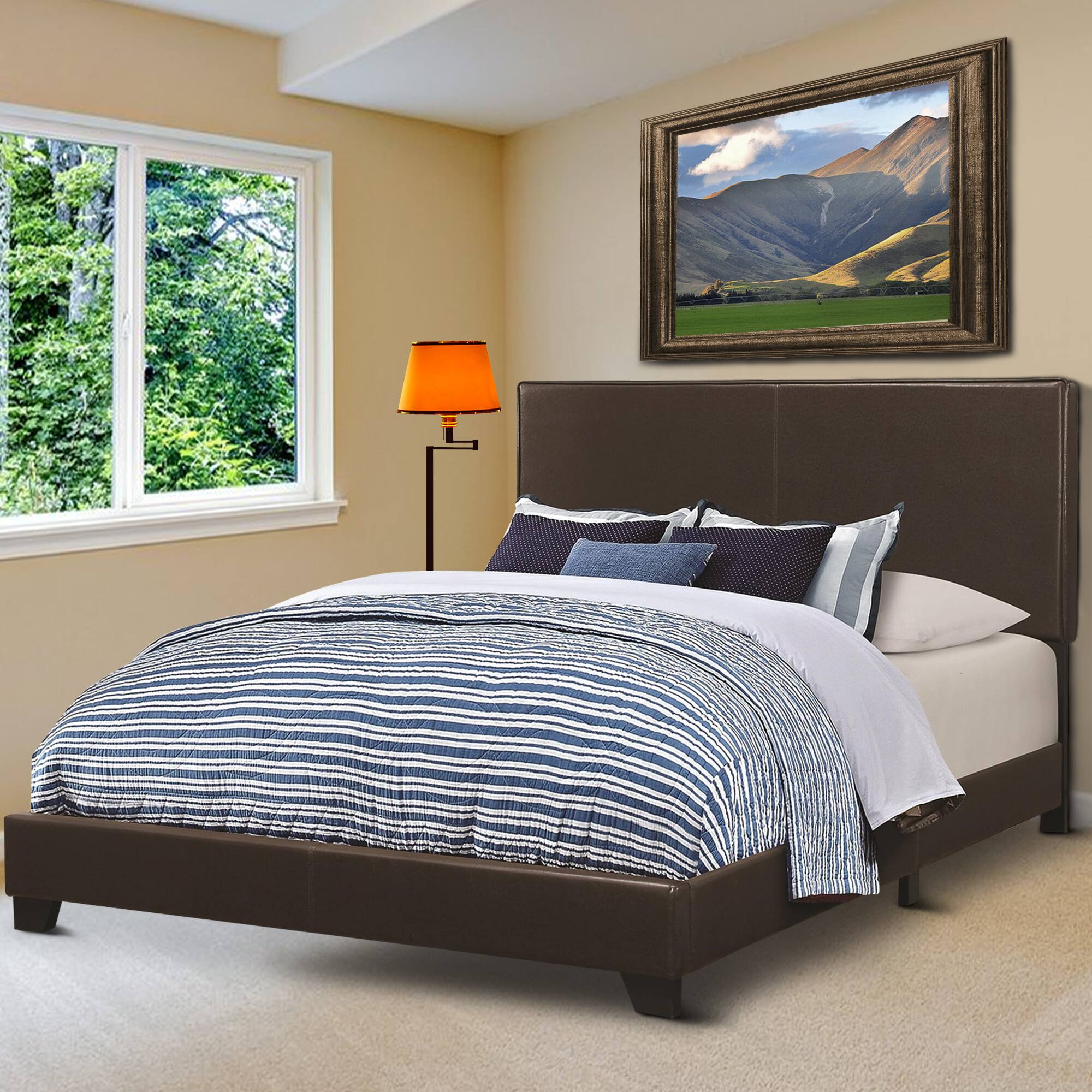 Alt View 5. Manhattan Lane - Leather Upholstered Twin Size Platform Bed - Brown.