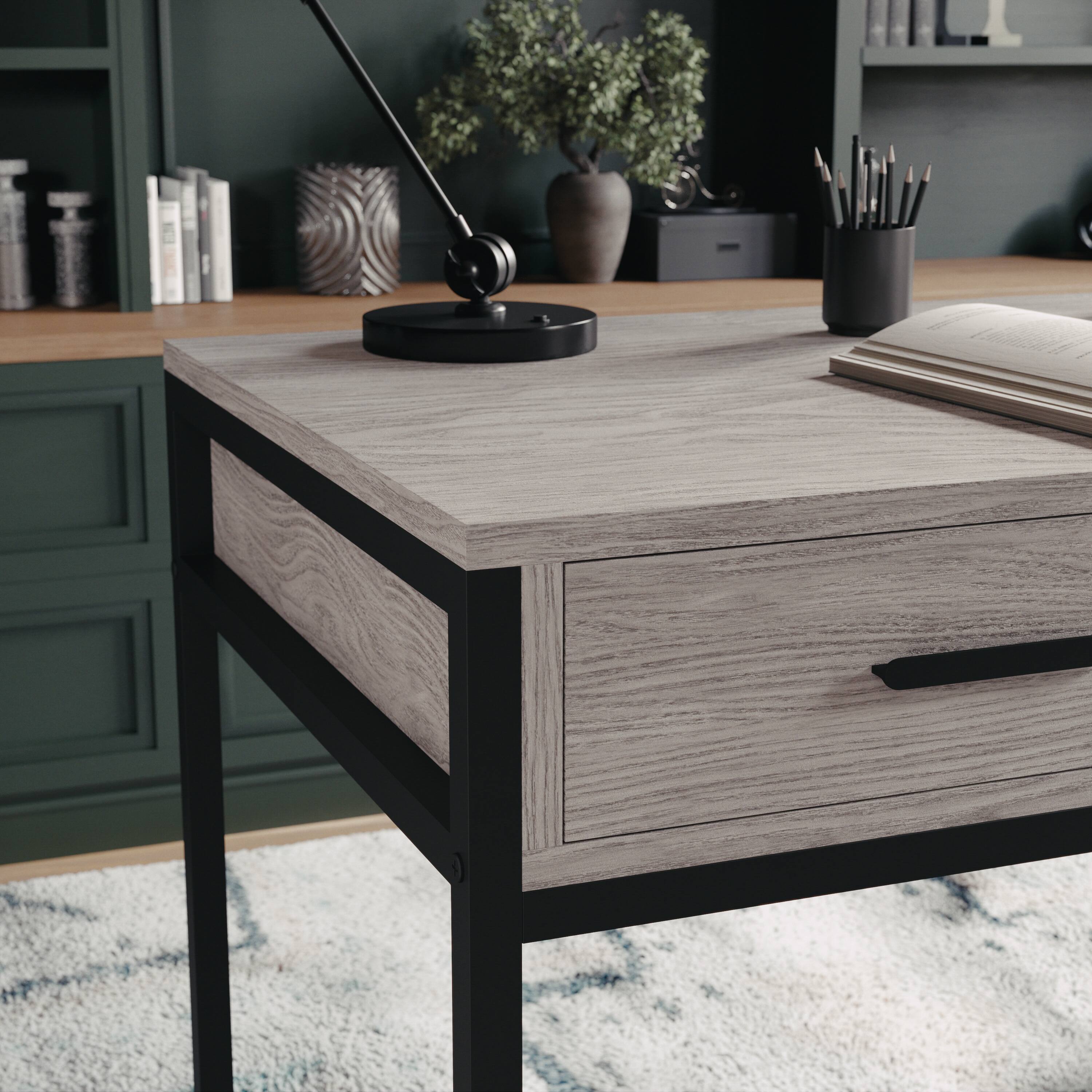 Alt View 15. Martha Stewart - Ollie Gray 3 Drawer Home Office Desk - Gray Top/Oil Rubbed Bronze Frame.