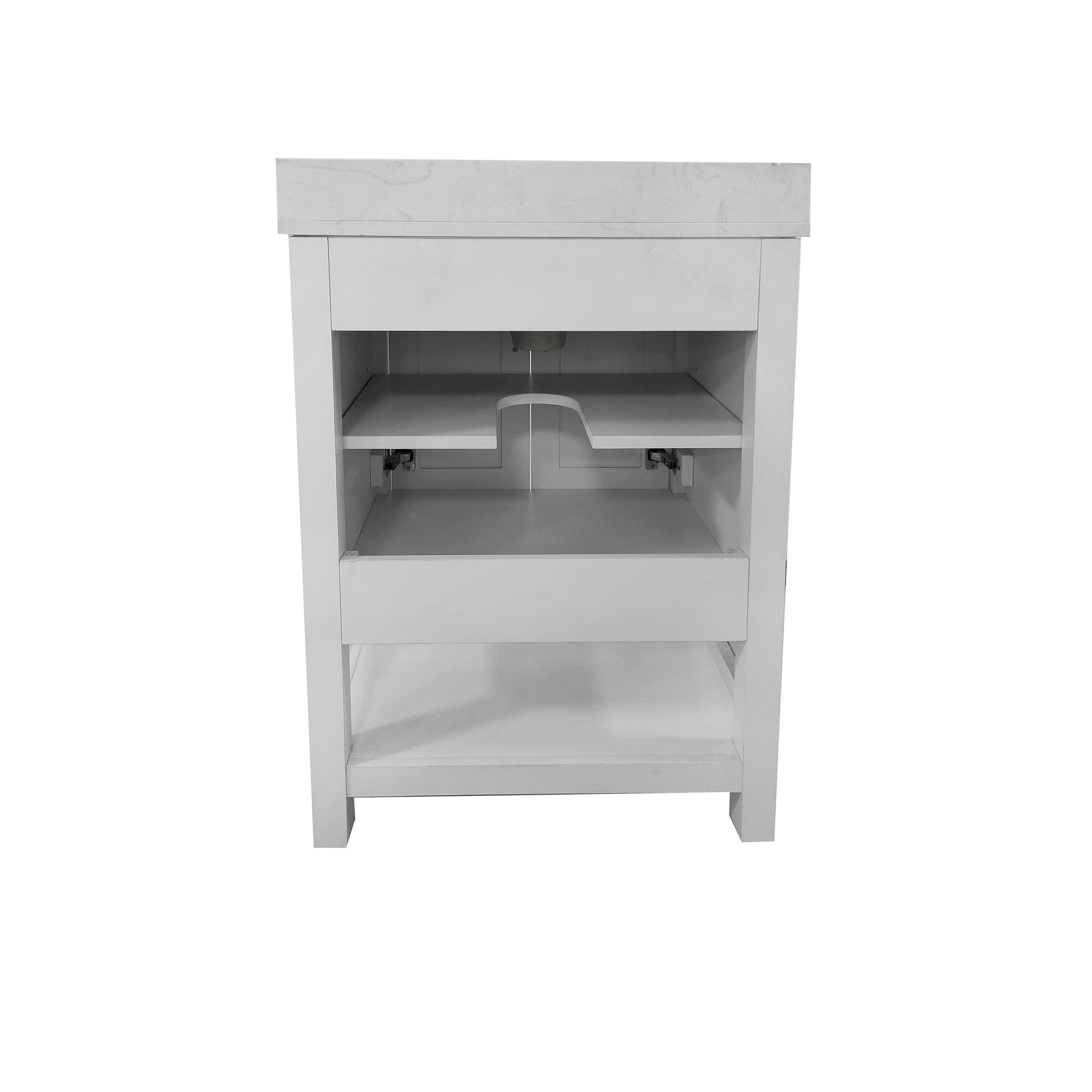 Alt View 7. Emma + Oliver - Vesta Bathroom Vanity, Single Sink Cabinet with 2 Soft Close Doors and Open Shelf, Carrara Marble Finish Countertop - White.