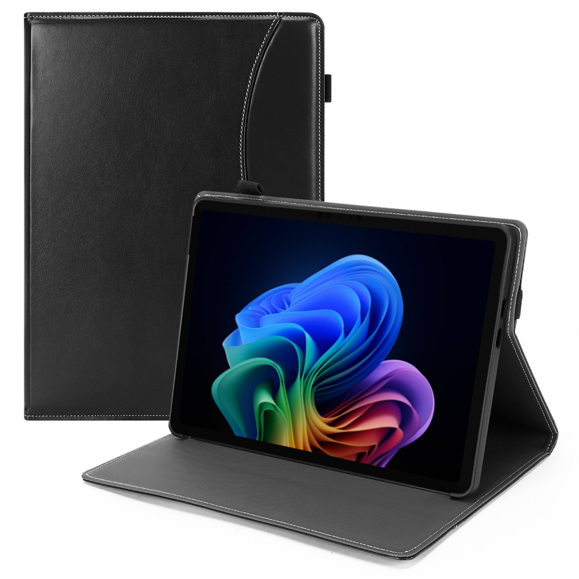 Front. SaharaCase - Microsoft Surface Pro 12" Case | Folio Vegan Leather | Hand Strap | Indy Series - Scorpion Black.