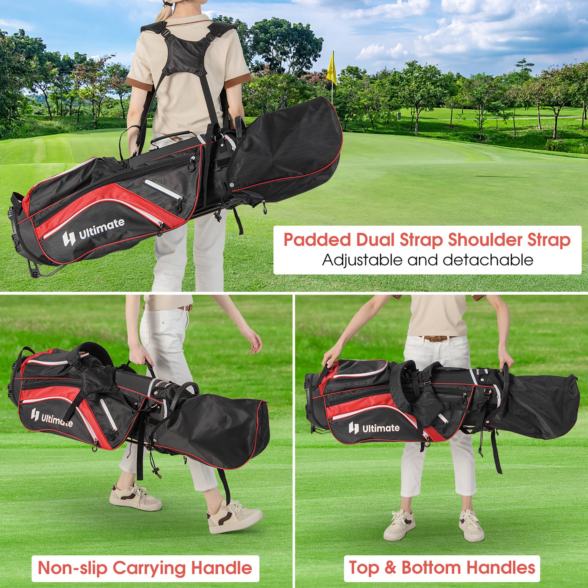 - Padded Dual Strap Shoulder Strap
  - Adjustable and detachable

- Non-slip Carrying Handle

- Top & Bottom Handles