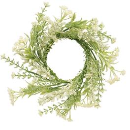 BreeBe - Delicate Cream Astilbe & Lace Candle Ring - 3.5" - Cream, Green