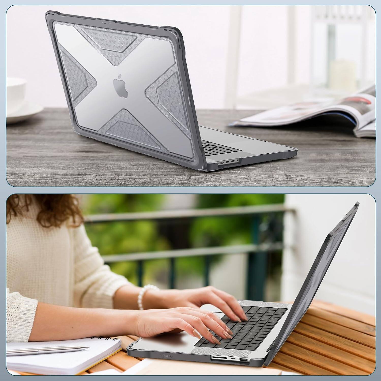 Alt View 3. Fintie - Rugged Case for MacBook Pro 16 Inch (2021-2026 Release) A3429 A3428 A3403 A3186 A2991 A2780 A2485 Heavy Duty Hard Shell - Gray.