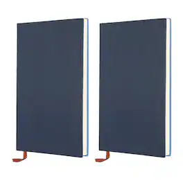Unique Bargains - 2pcs Lined Journal Notebook 8.3x5.7", A5 98 Pages 80GSM Soft PU Leather Ribbed Daily Journal for Office - Navy Blue