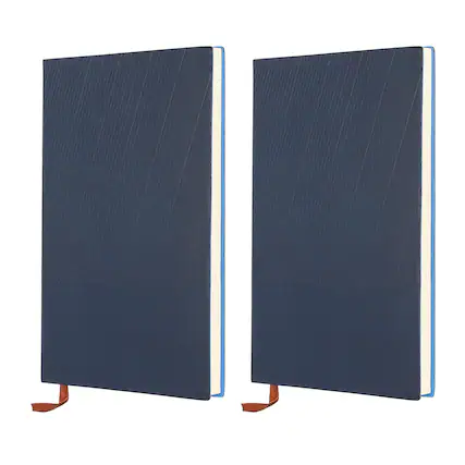 Front. Unique Bargains - 2pcs Lined Journal Notebook 8.3x5.7", A5 98 Pages 80GSM Soft PU Leather Ribbed Daily Journal for Office - Navy Blue.