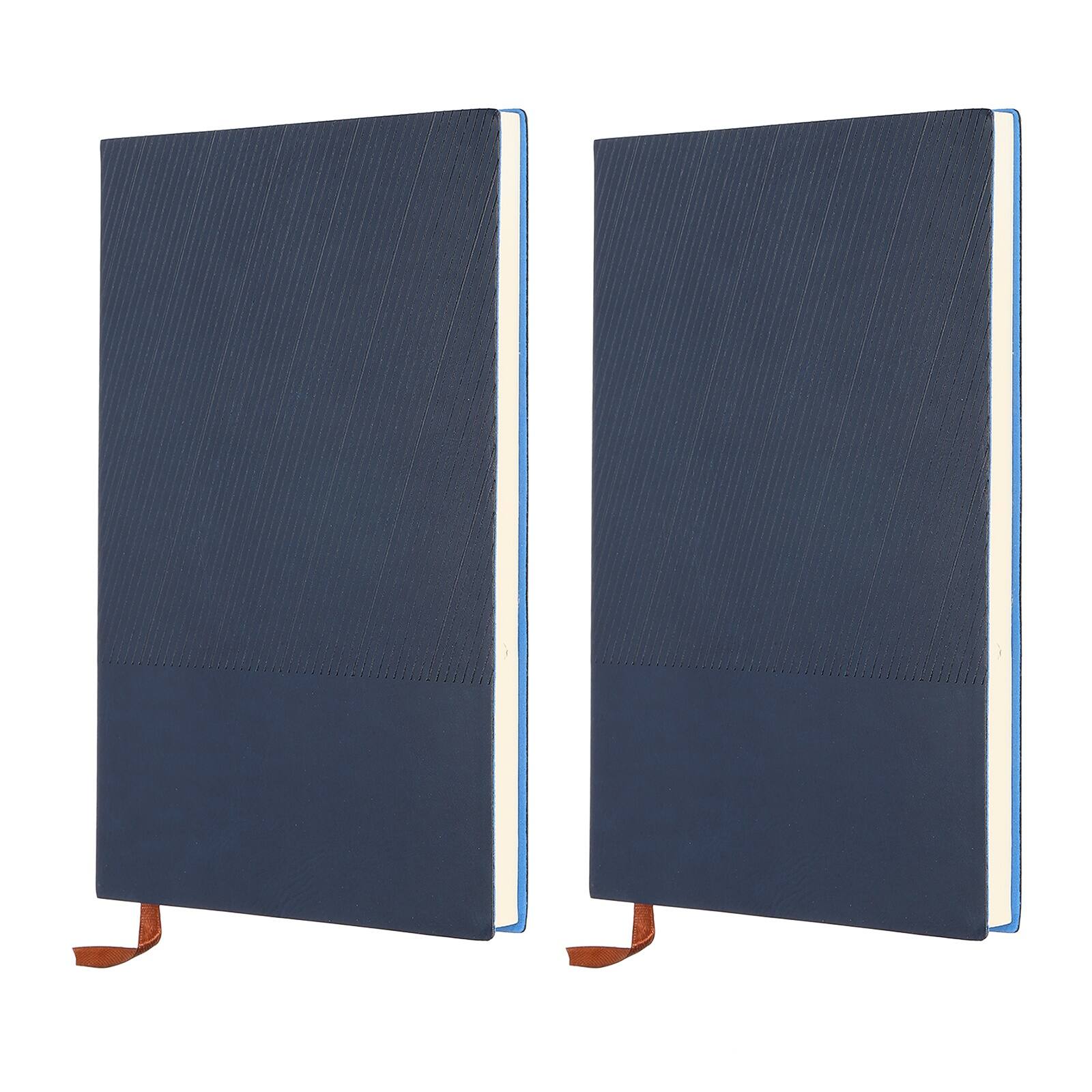 Front. Unique Bargains - 2pcs Lined Journal Notebook 8.3x5.7", A5 98 Pages 80GSM Soft PU Leather Ribbed Daily Journal for Office - Navy Blue.