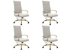 LeisureMod - Set of 4 Benmar High-Back Leather Upholstered Swivel Executive Office Chair with Gold Accents, Adjustable, and Tilt - Tan