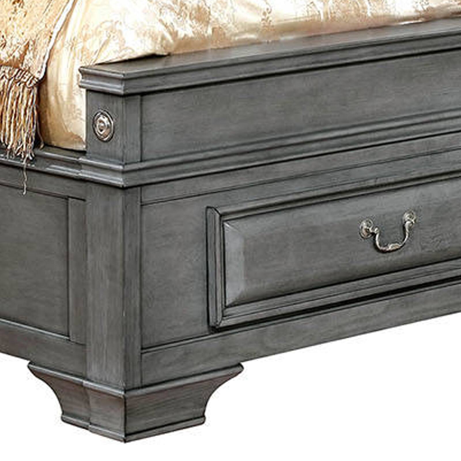 Alt View 1. Manhattan Lane - Transitional California King Wooden Bed with Multiple Bottom Drawers, Gray - Gray.