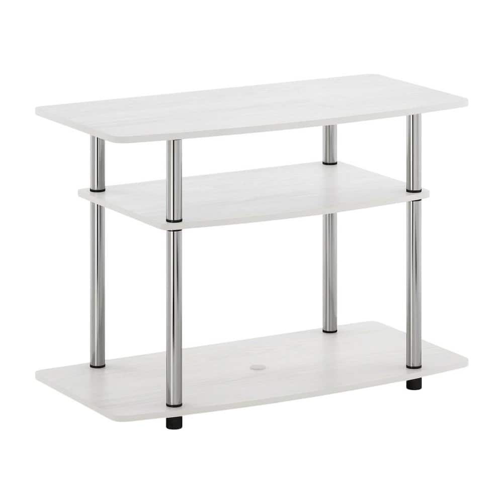 FurniFact - Oak/Chrome TV Stand with 3-Tier Shelving and Wooden Construction - White