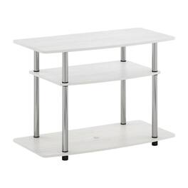 FurniFact - Oak/Chrome TV Stand with 3-Tier Shelving and Wooden Construction - White