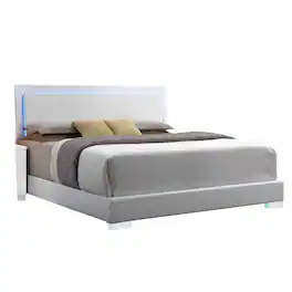 Manhattan Lane - Leatherette Eastern King Bed with LED Panel Headboard and Chrome Legs,White - White