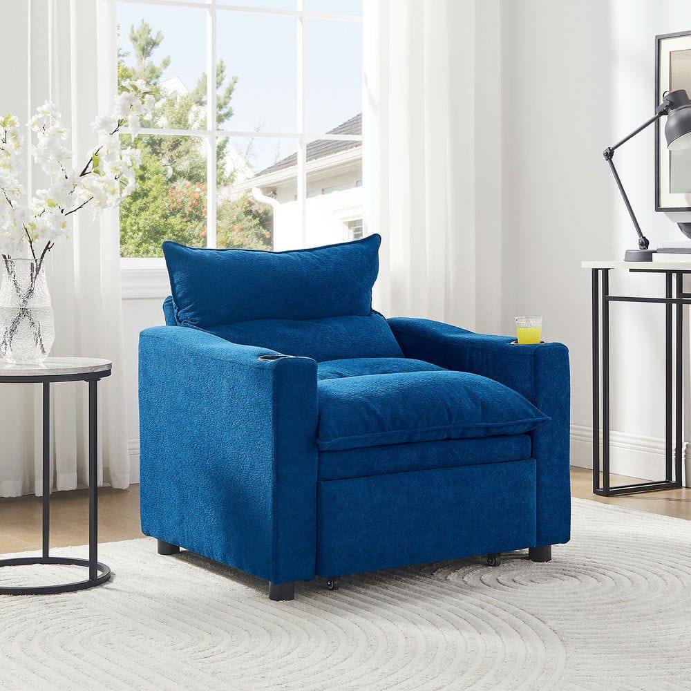 Alt View 2. Kadyn - 3-in-1 Convertible Sleeper Sofa Chair Bed, Adjustable Pullout Velvet Sofa for Small Spaces - Blue.
