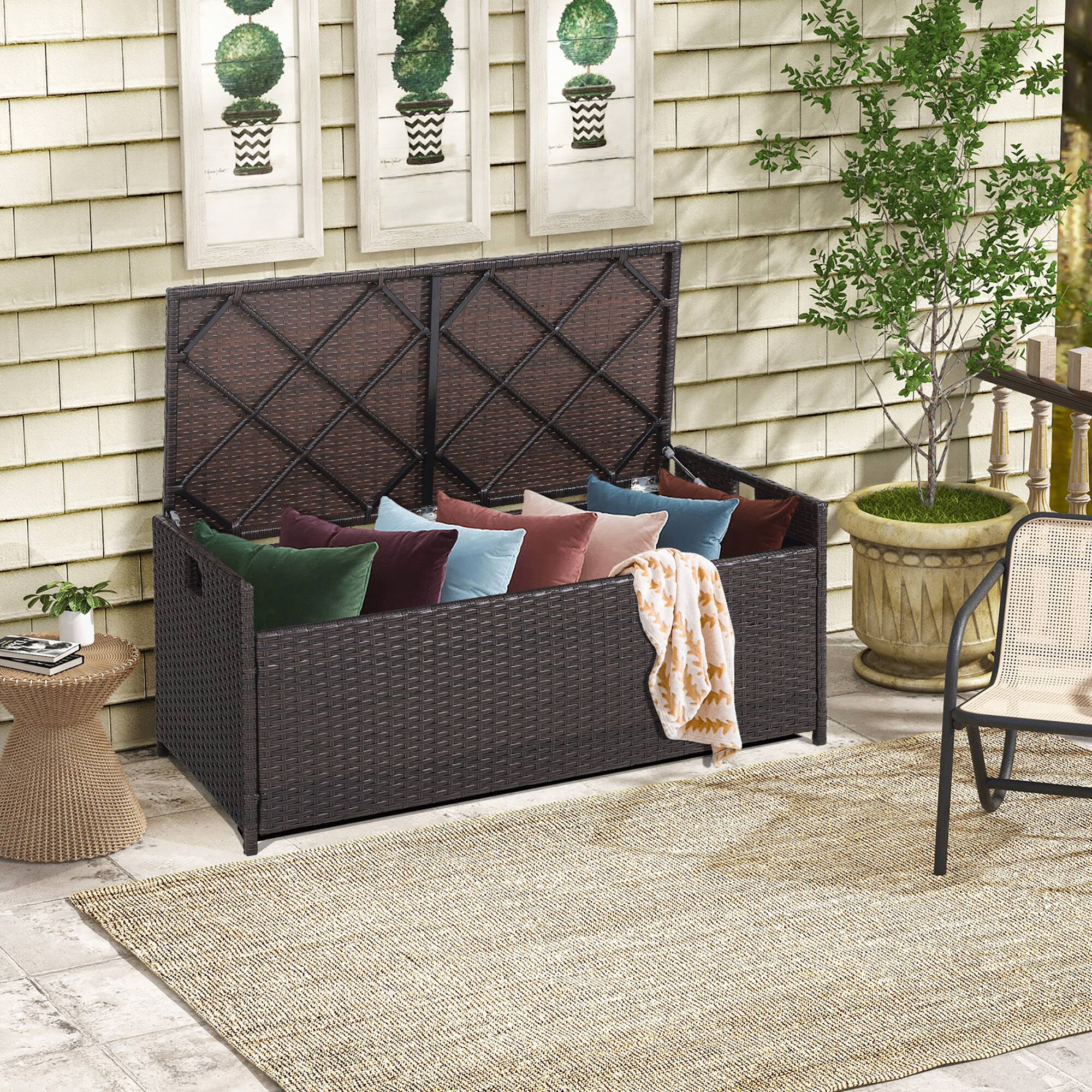 Alt View 1. Costway - Costway  34 Gallon Patio Wicker Storage Deck Box W/Cushion Off Backyard - Mix Brown.