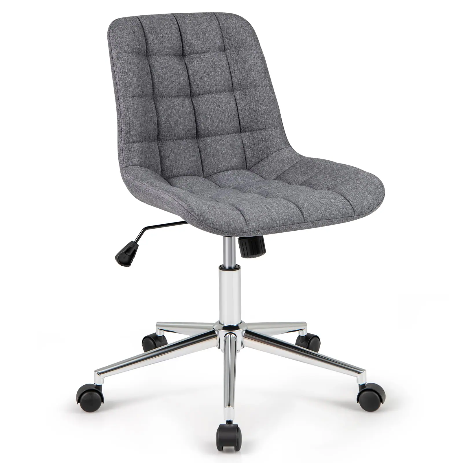 Front. Ecooso - Office Chair Armless Upholstered Makeup Vanity Chair with Adjustable Height and Wheels - Grey.