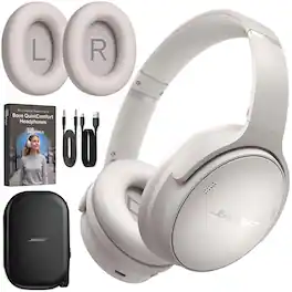 Bundle - Bose - QuietComfort Wireless Over-Ear Bluetooth Headphones + Extra Earpads & Guide - White Smoke
