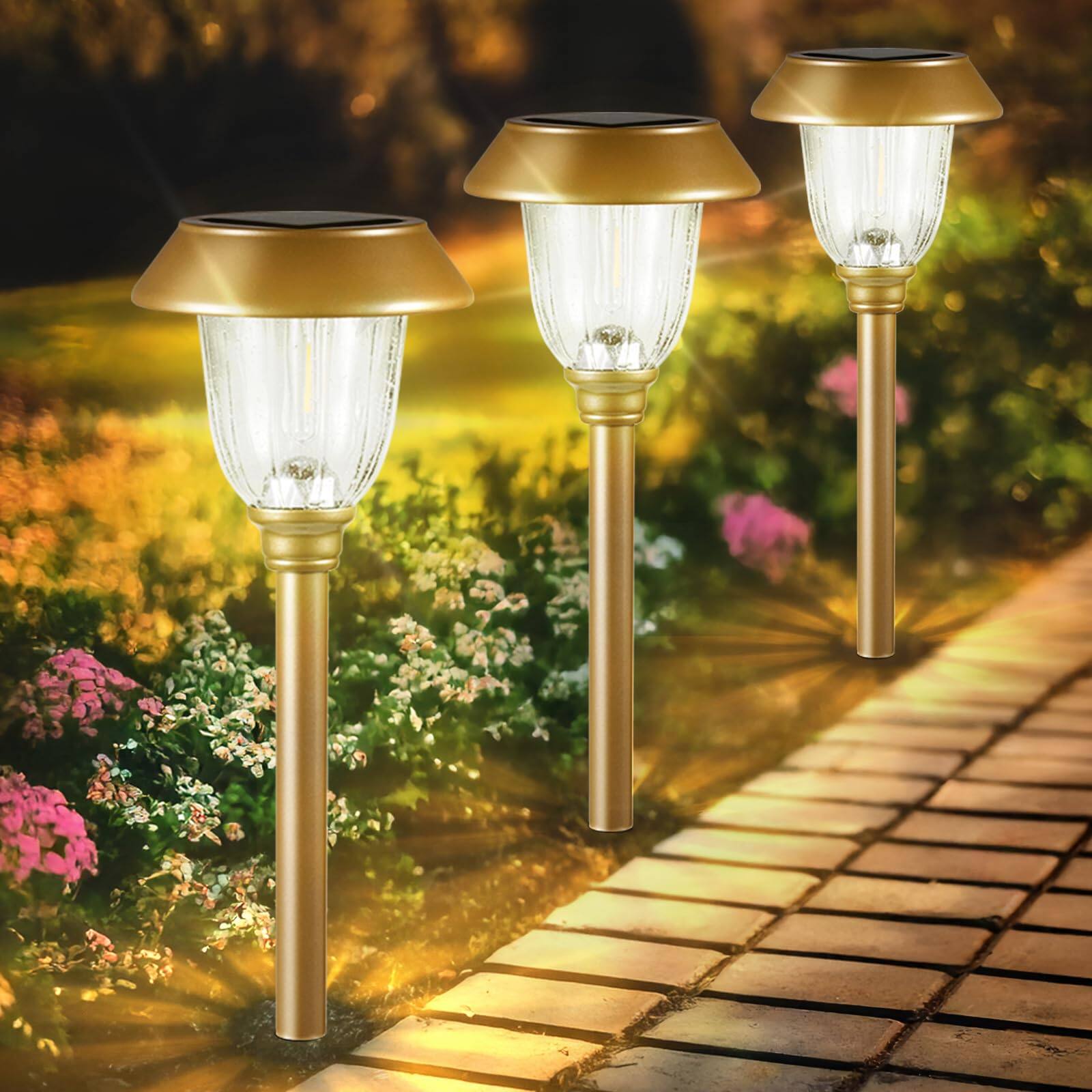 Angle. Dazzed Corner - Solar Pathway Lights Outdoor Waterproof 6 Pack, Stainless Steel Landscape Lights - Bronze.