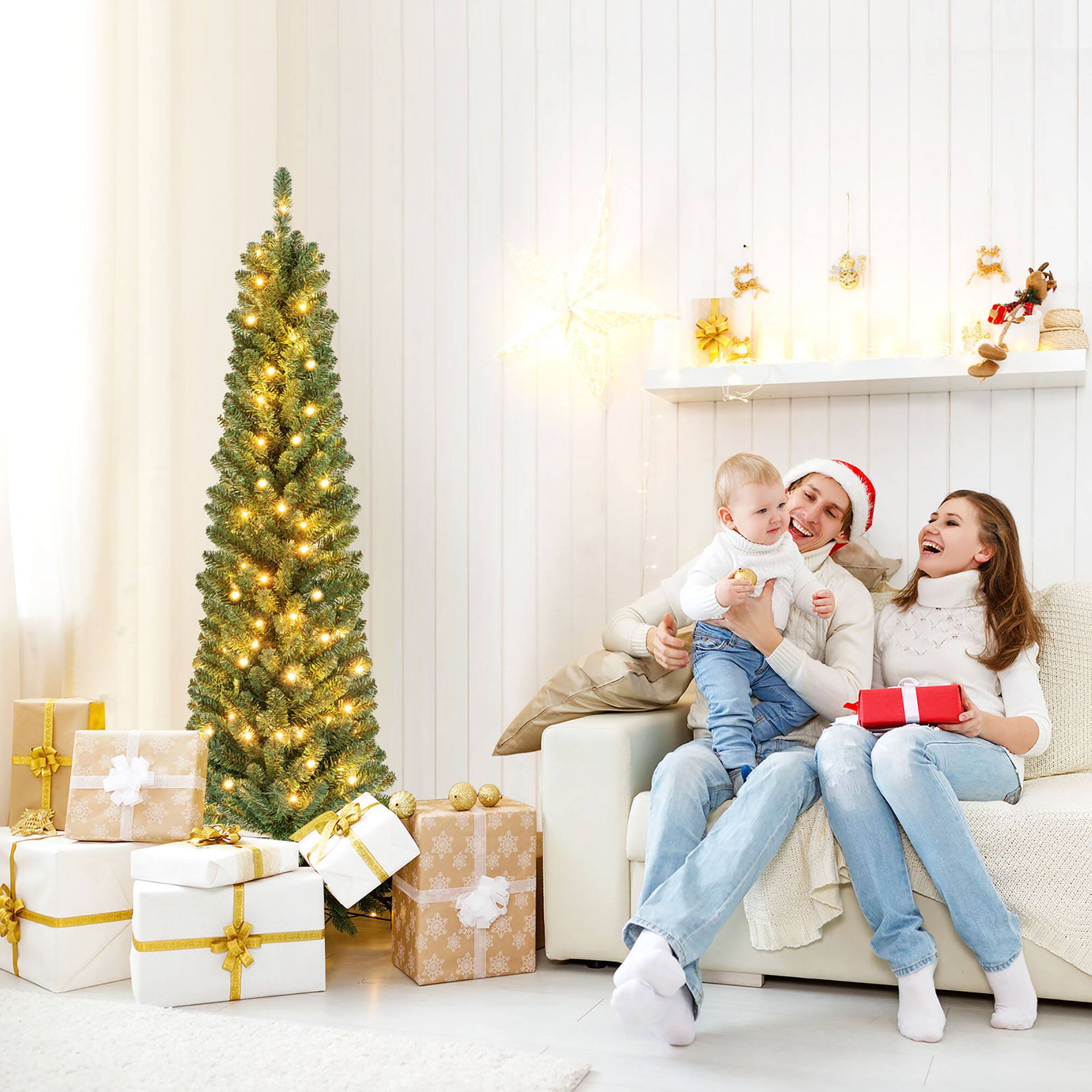 Alt View 4. Gymax - Gymax 5 FT Pencil Christmas Tree w/295 Memory Wire Branch Tips 110 LED Lights for Home - Green.