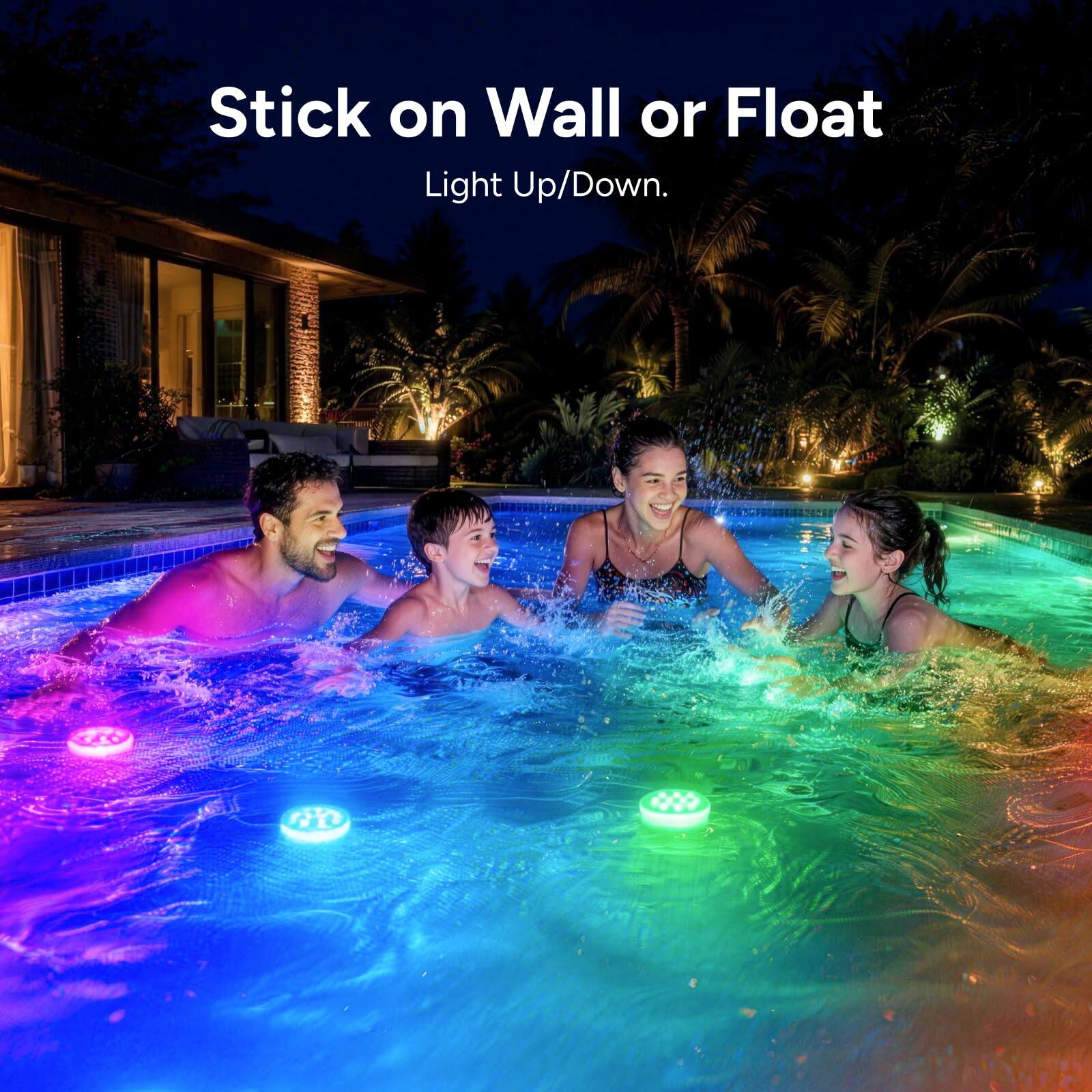 Stick on Wall or Float  
Light Up/Down.