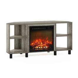 Furinno - Jensen Corner Fireplace TV Stand with 4 Open Compartments for TV up to 55 Inches - French Oak Grey
