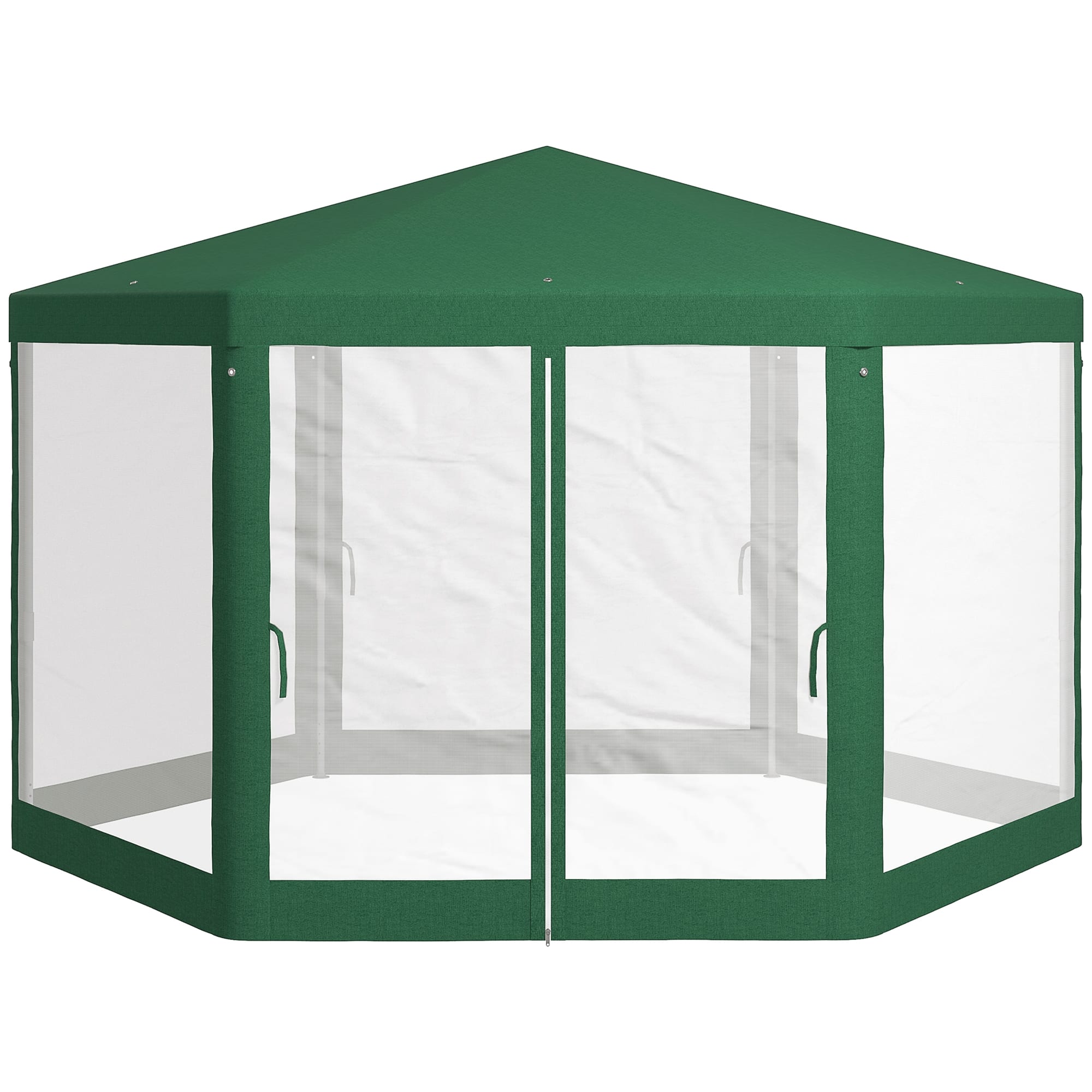 Outsunny - x 11' Outdoor Party Tent, Hexagon Sun Shade Shelter Canopy w/ Protective Mesh Sidewalls - Green