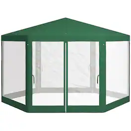 Outsunny - x 11' Outdoor Party Tent, Hexagon Sun Shade Shelter Canopy w/ Protective Mesh Sidewalls - Green