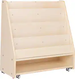Children's Factory - Mobile 4-Shelf Book Display with Storage - RTA - Wooden