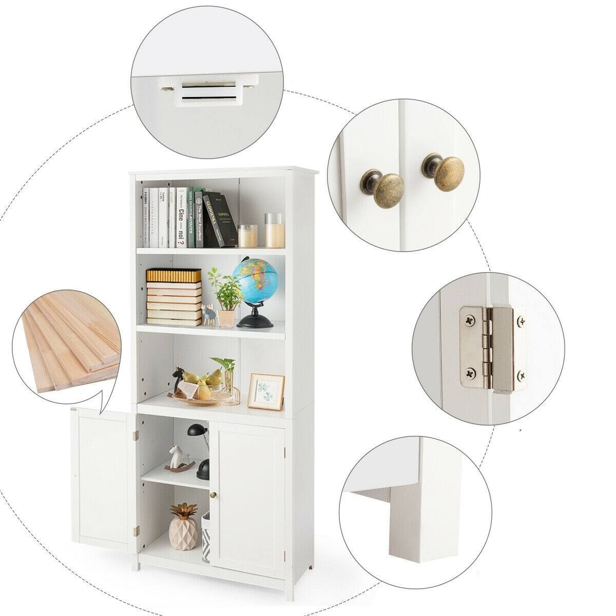Back. Hivvago - White Bathroom Linen Tower Towel Storage Cabinet with 3 Open Shelves - White.