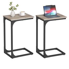 Songmics Home - Set of 2 C-Shaped Side Table, Bedside Table, Sofa Side Table, Coffee Table, with Metal Frame, Industrial - Greige and Black