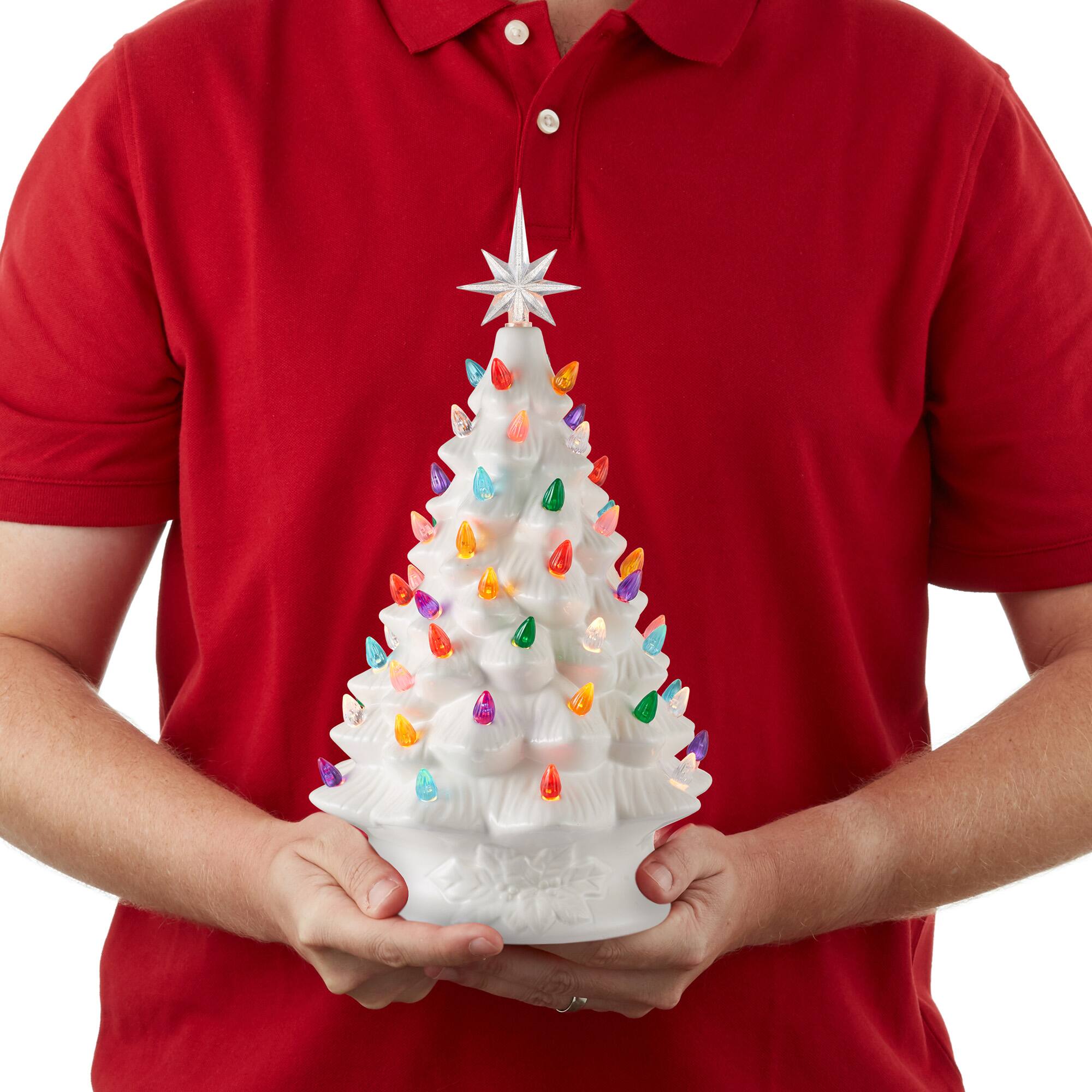 Alt View 3. Casafield - 15-in Hand Painted Ceramic Christmas Tree - Pre-Lit Tree with Star - White.