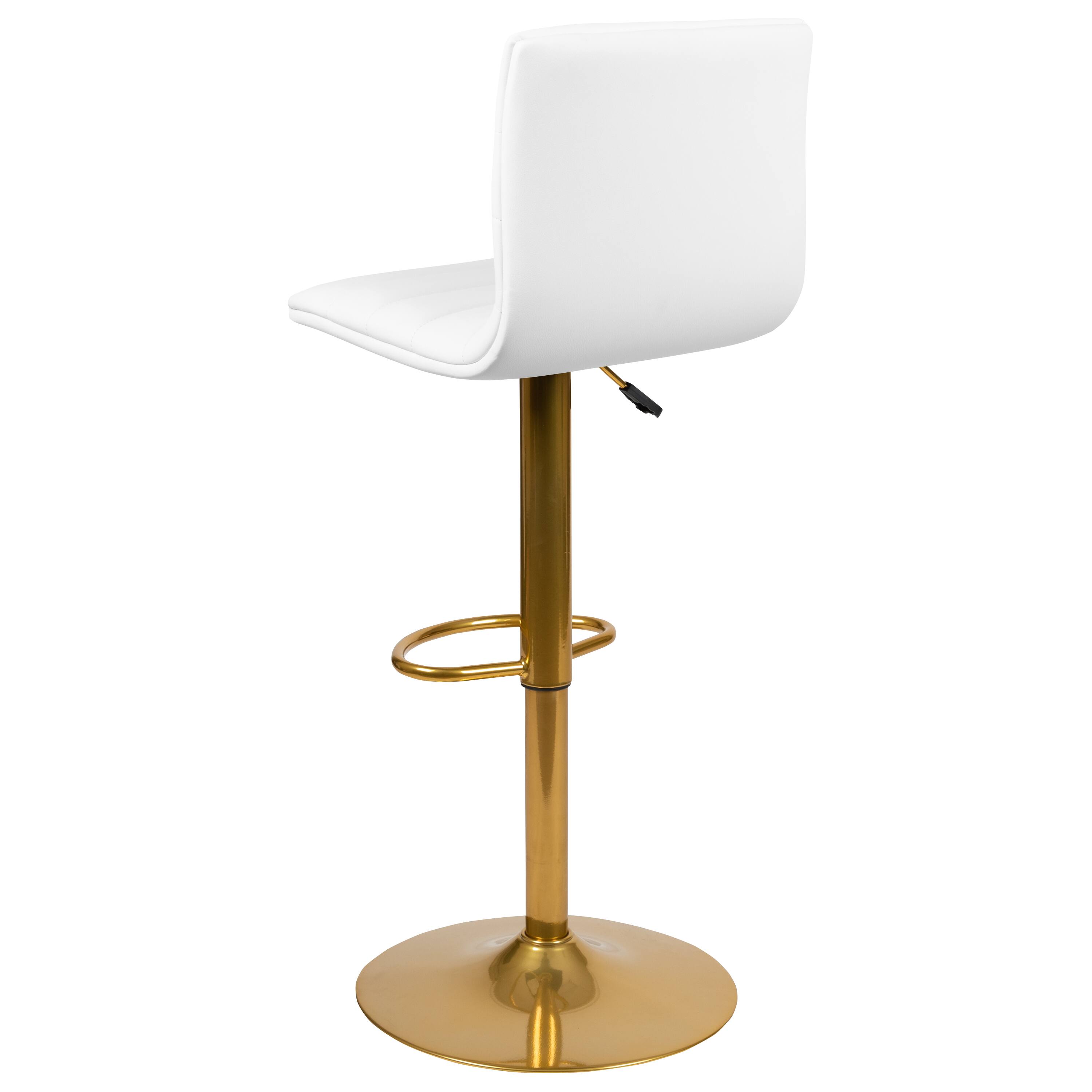 Alt View 6. Emma + Oliver - Modern Vinyl Adjustable Height Barstool with Horizontal Stitch Back, Set of 2 - White Vinyl/Gold Frame.