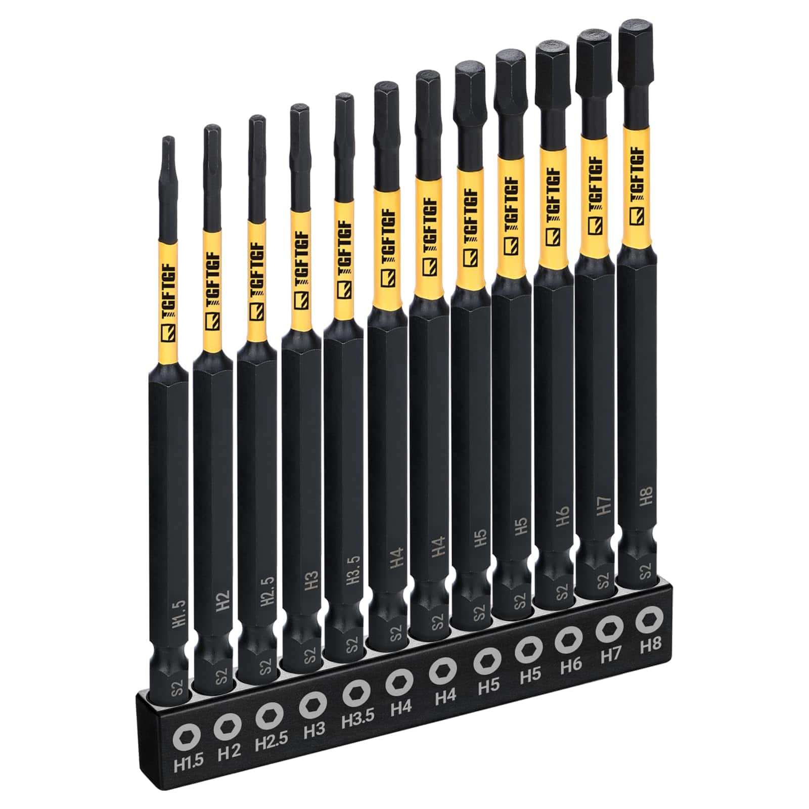 JETRANSPORT - Impact Hex Head Allen Wrench Drill Bit Set 24pcs 4-inch (metric & Sae) S2 Steel 1/4" Hex-shank Cnc - Yellow 4" 12PCS (Metric)
